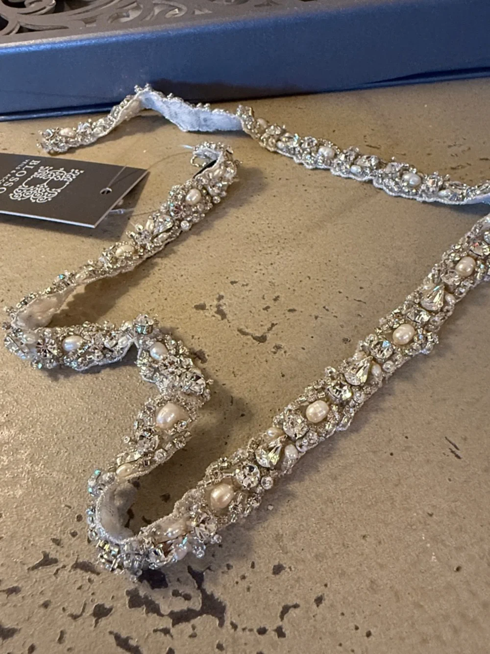 Blossom Veils & Accessories  Classic Skinny Sash Belt Pearl and Rhinestone